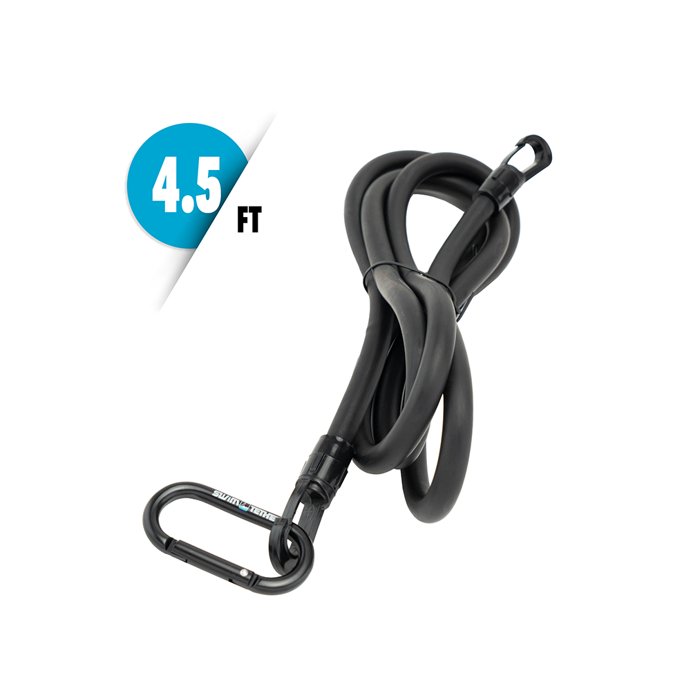 EPDM stretch cord close-up showing carabiner attachment