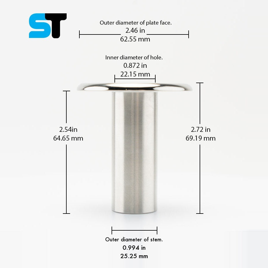 Standard Install Base dimensions: plate face 2.46 in, hole 0.872 in, stem 0.994 in OD x 2.54 in, overall 2.72 in