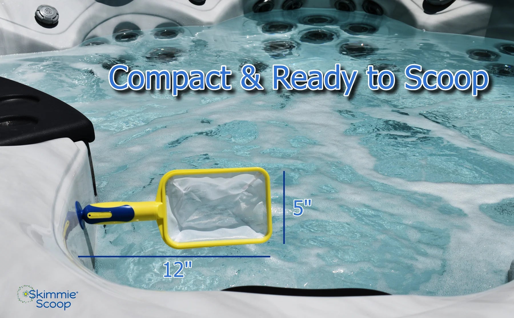Skimmie Scoop in use skimming debris from swim spa surface