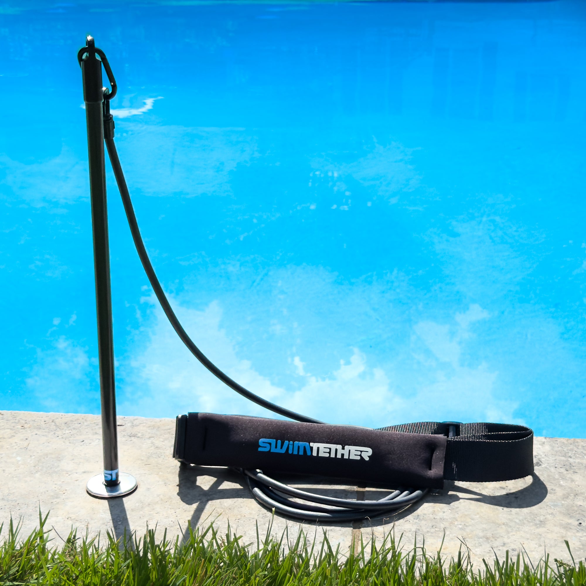 Swim Tether ST1 Tether System installed poolside