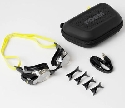FORM Smart Swim 2 goggles front view with heads-up display