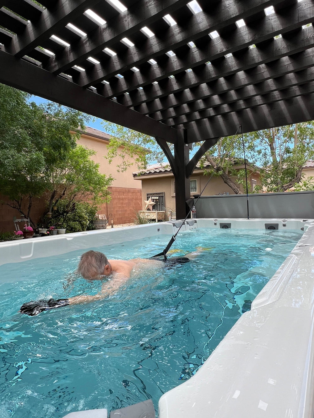 Terry's Swim Tether setup — Swim spa